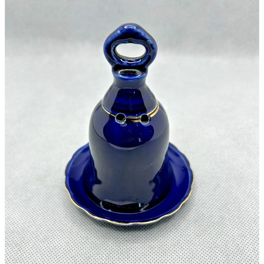 Vintage Cobalt Blue Table Bell w/ Saucer‎ Gold Metallic Accents Peacock Venetian